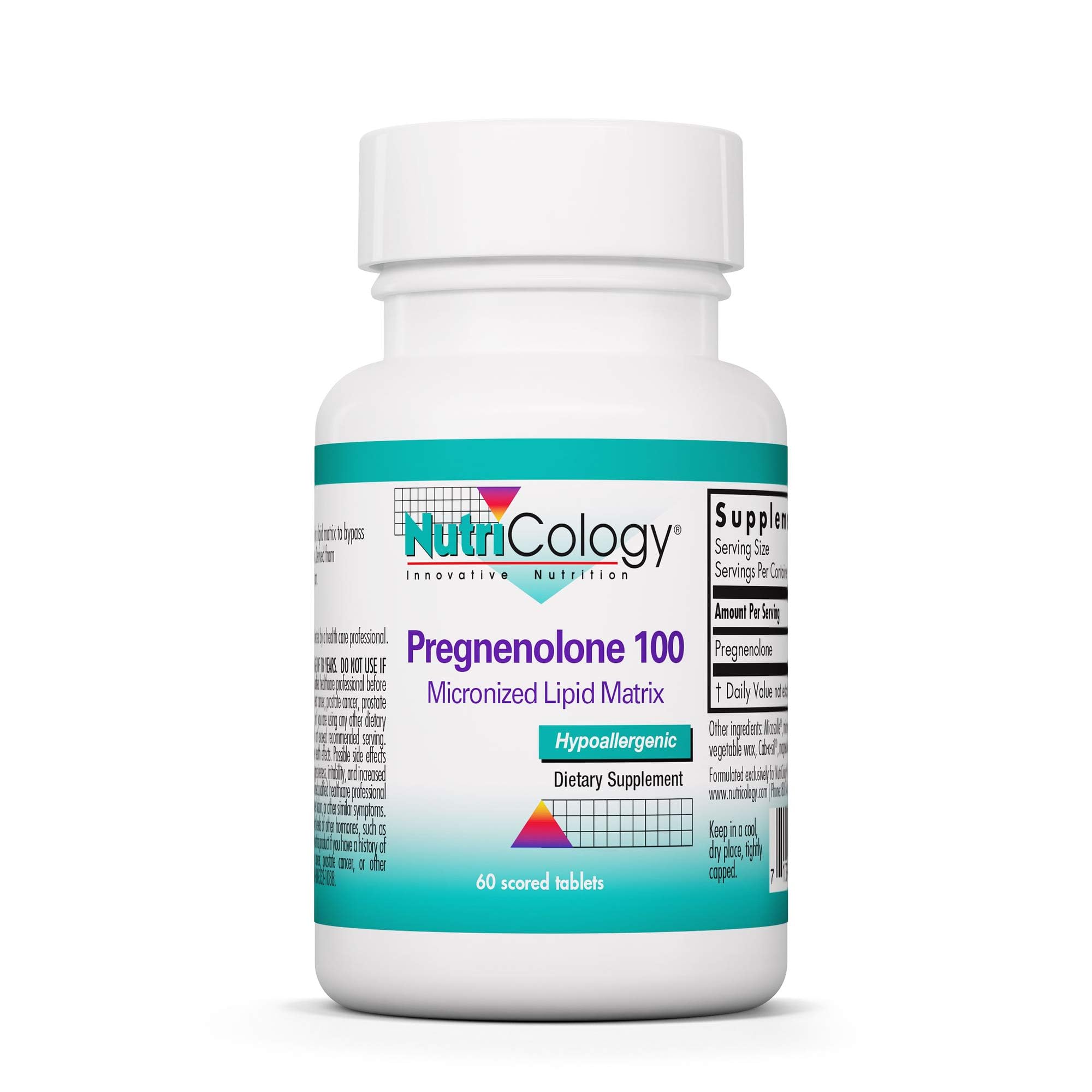Nutricology Pregnenolone 100mg tablet close-up for precise dosing