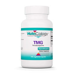 NutriCology TMG bottle shows high-purity trimethylglycine for methylation support.