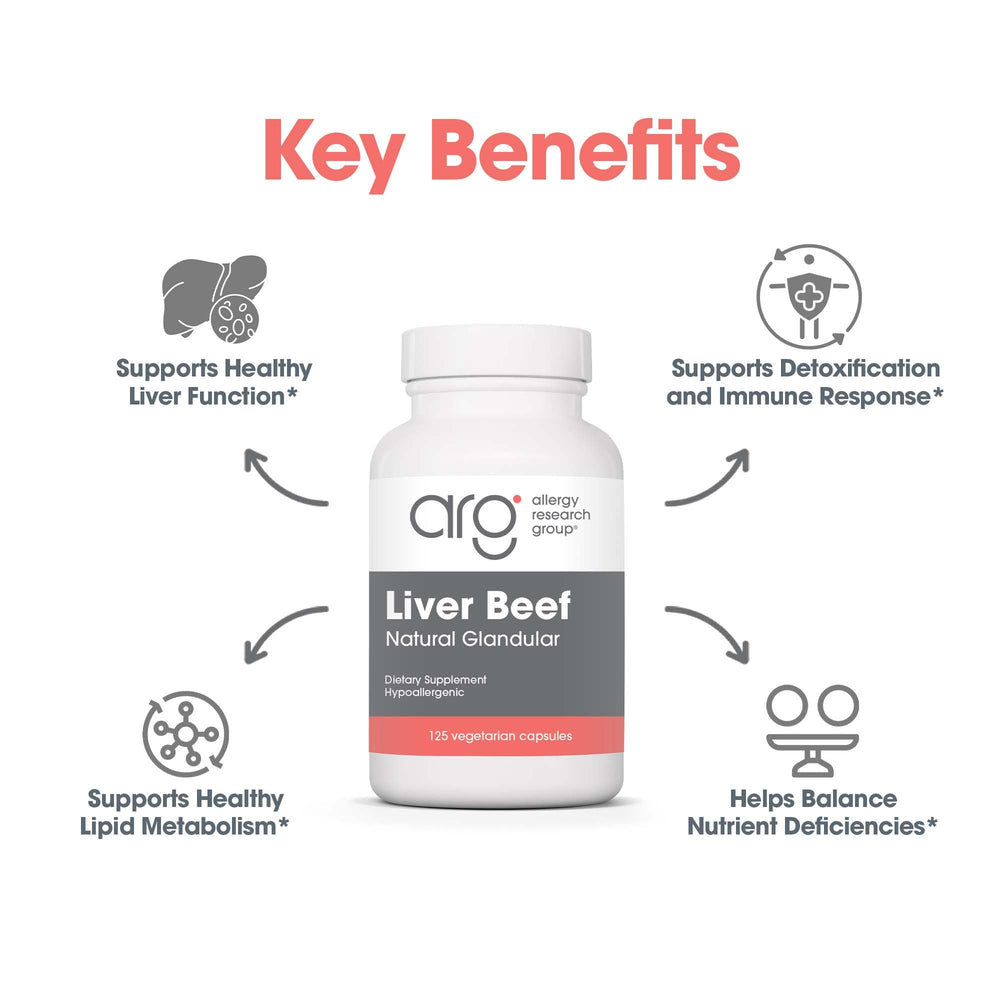 Nutrient panel emphasis on vitamins and minerals in Allergy Research Group liver capsules.