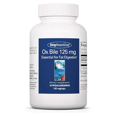 Allergy Research Group Oxbile 125mg bottle on display supports digestive comfort.