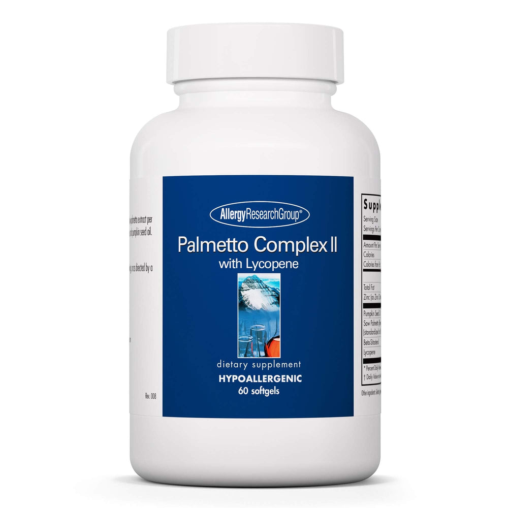 Allergy Research Group Palmetto Complex II bottle front showing probiotic-style prostate support capsules