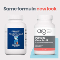 Palmetto Complex II ingredients visual featuring saw palmetto, lycopene, zinc