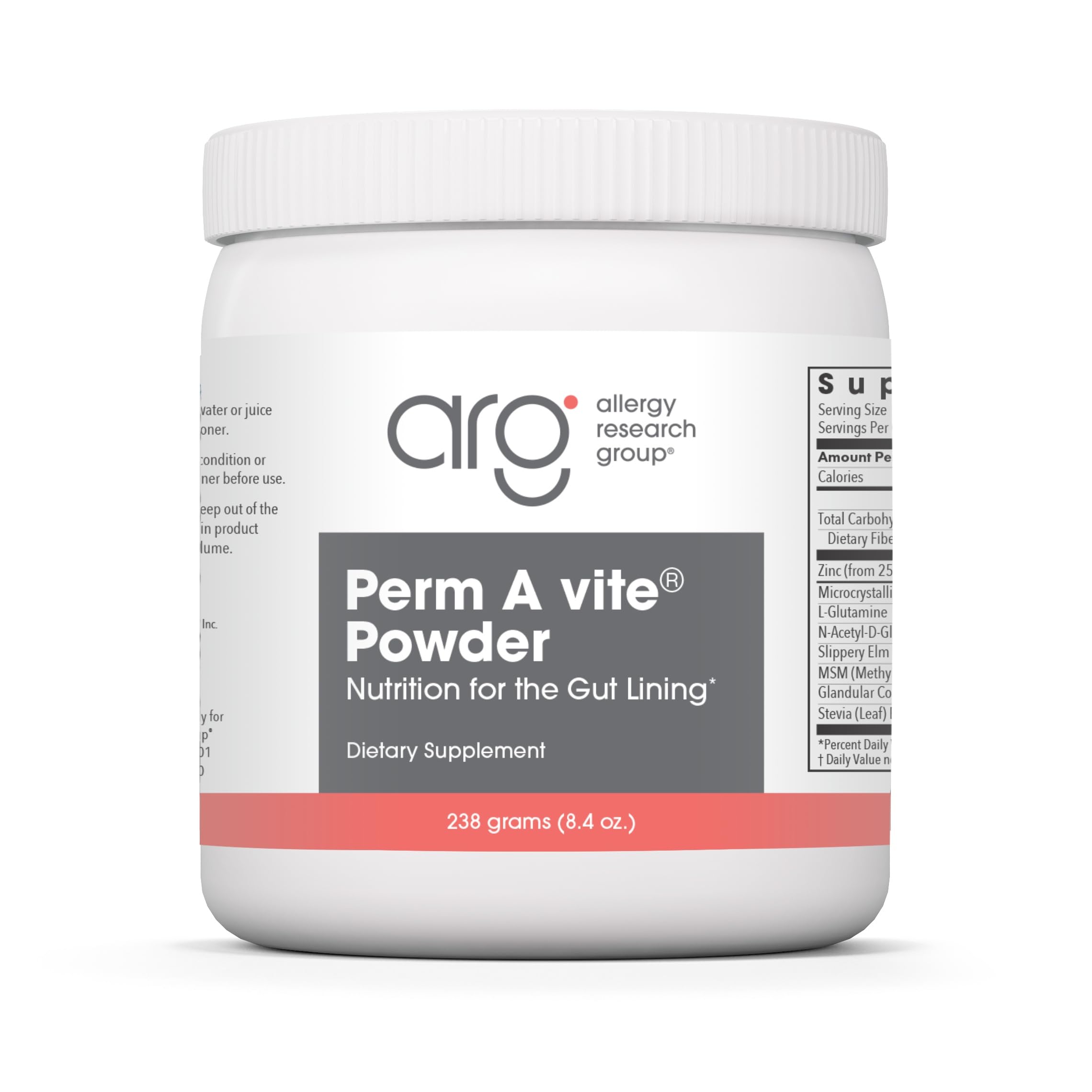 Allergy Research Group Perm A Vite Powder tub front signaling gut support for daily wellbeing
