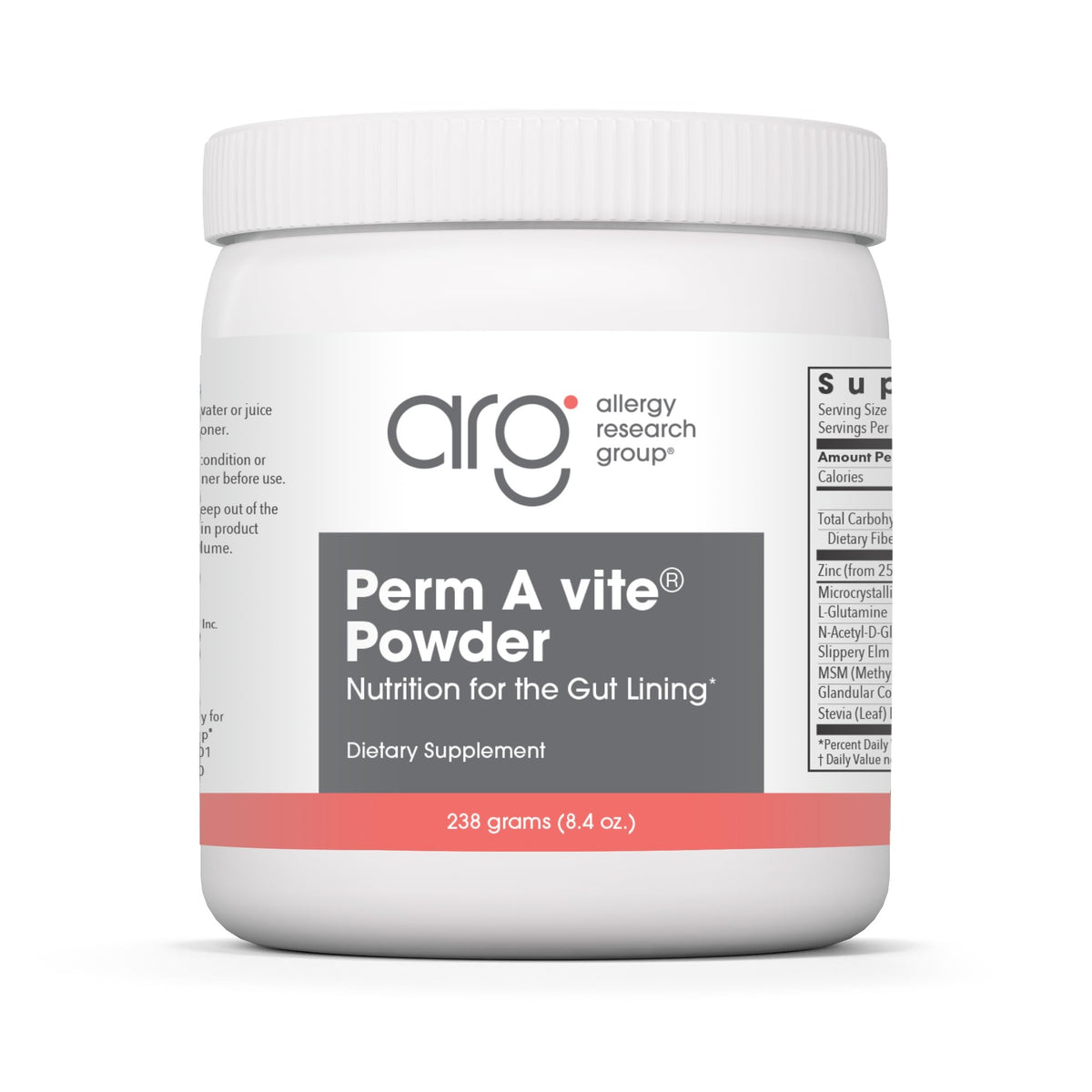 Allergy Research Group Perm A Vite Powder tub front signaling gut support for daily wellbeing
