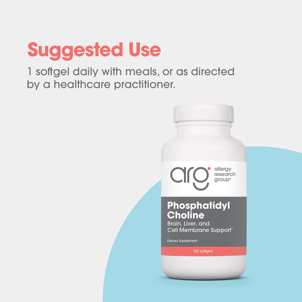 Allergy Research Group phosphatidylcholine capsules in blister pack for digestive support.