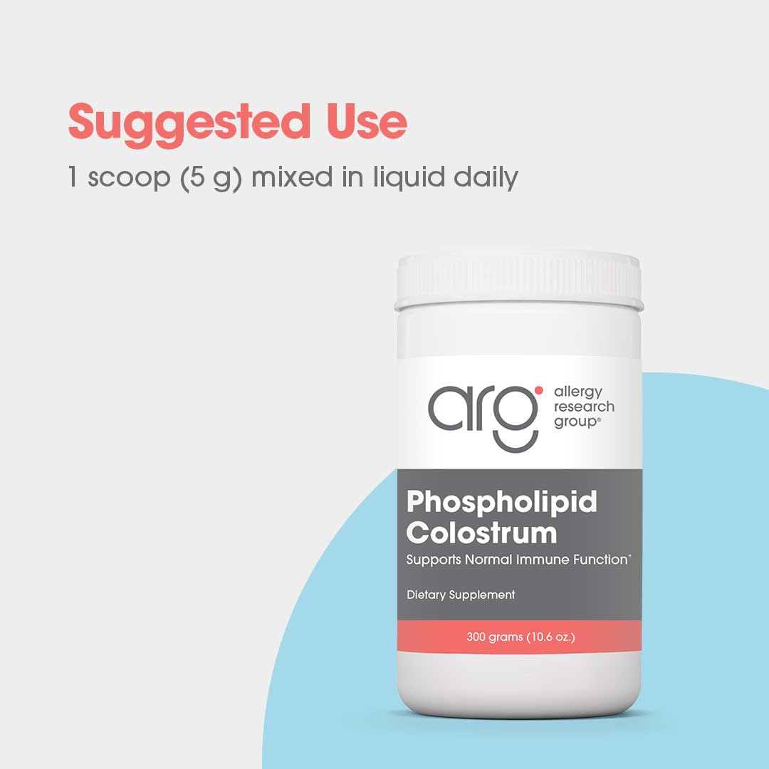 Allergy Research Group phospholipid colostrum powder jar with convenient dosage.