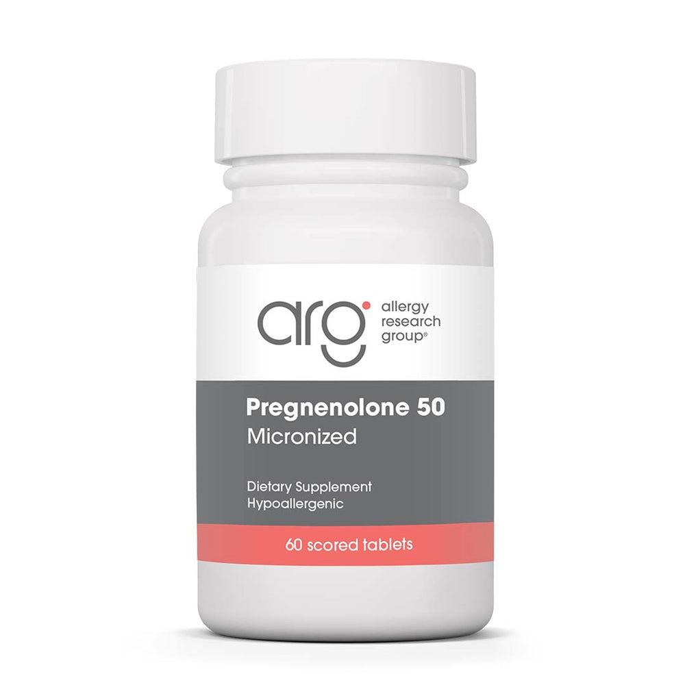 Allergy Research Group Pregnenolone 50 mg bottle with clear dosage for daily use.