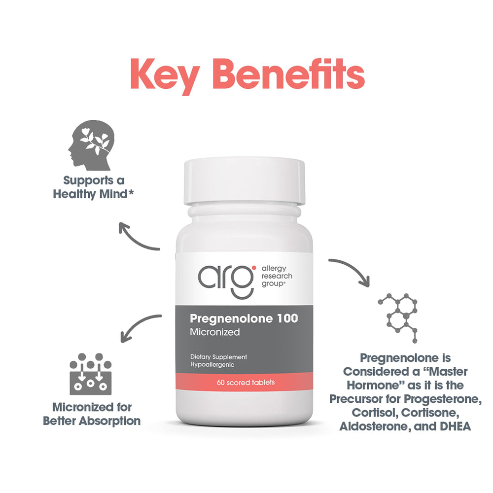 Allergy Research Group Pregnenolone label detail communicates purity and allergen-free ingredients.