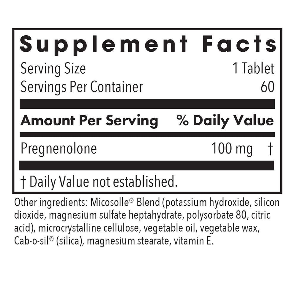 Allergy Research Group Pregnenolone micronized form highlights improved bioavailability.