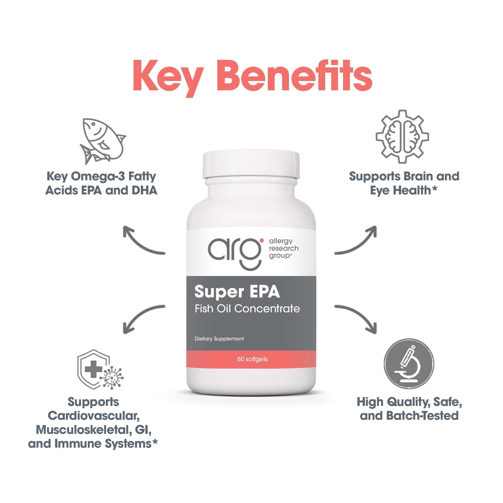 Allergy Research Group Super EPA bottle being poured to illustrate easy daily dosing.