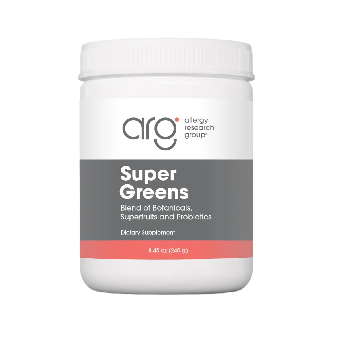 All Allergy Research Group Super Greens bottle pour for quick daily nutrition.