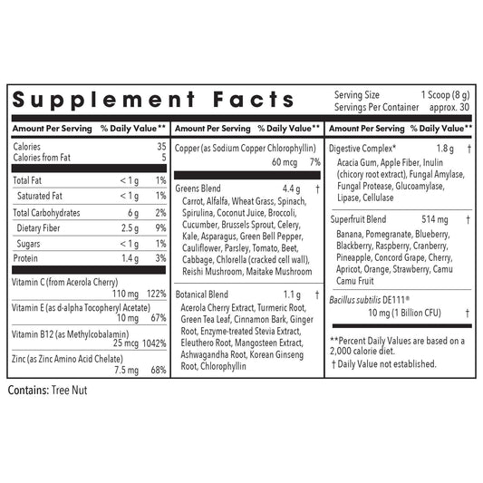 All Allergy Research Group Super Greens dissolves smoothly in liquid for a clean drink.