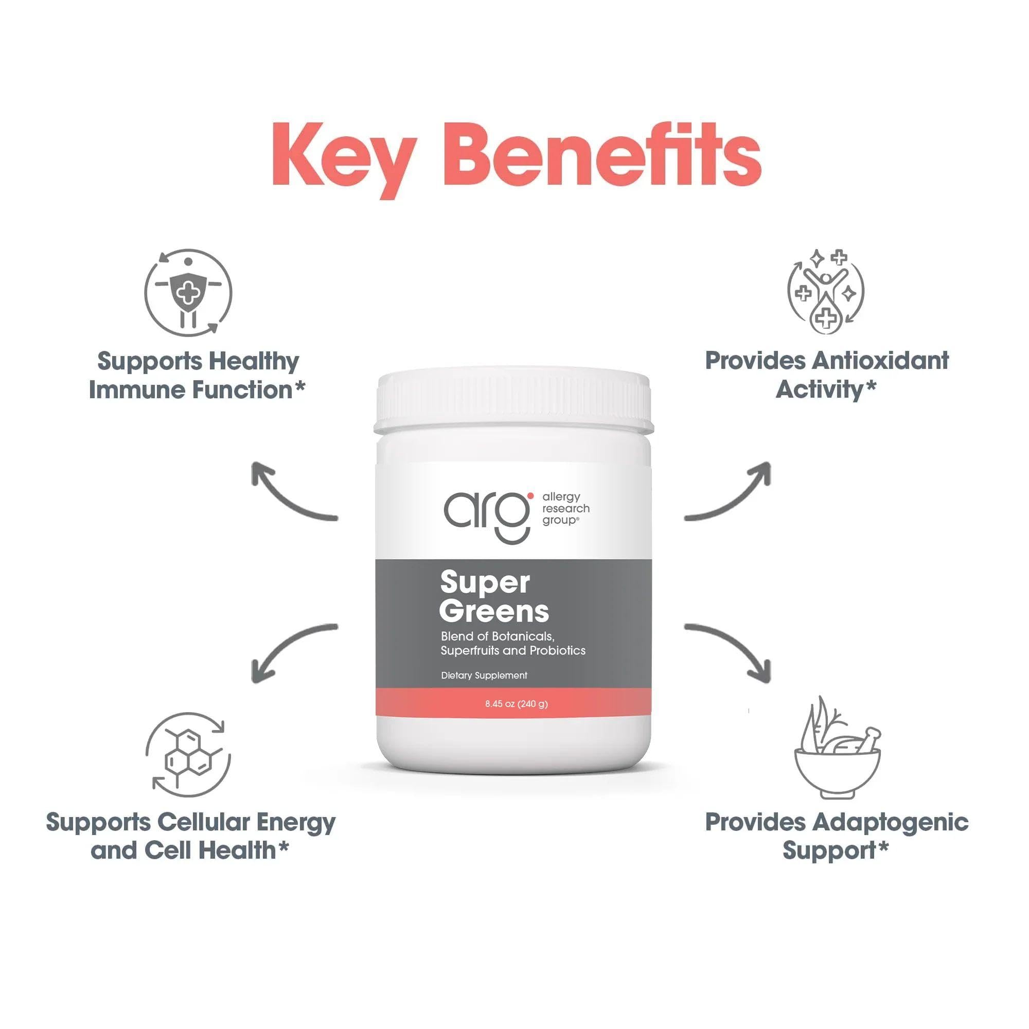 All Allergy Research Group Super Greens label detail communicates transparency about botanicals.