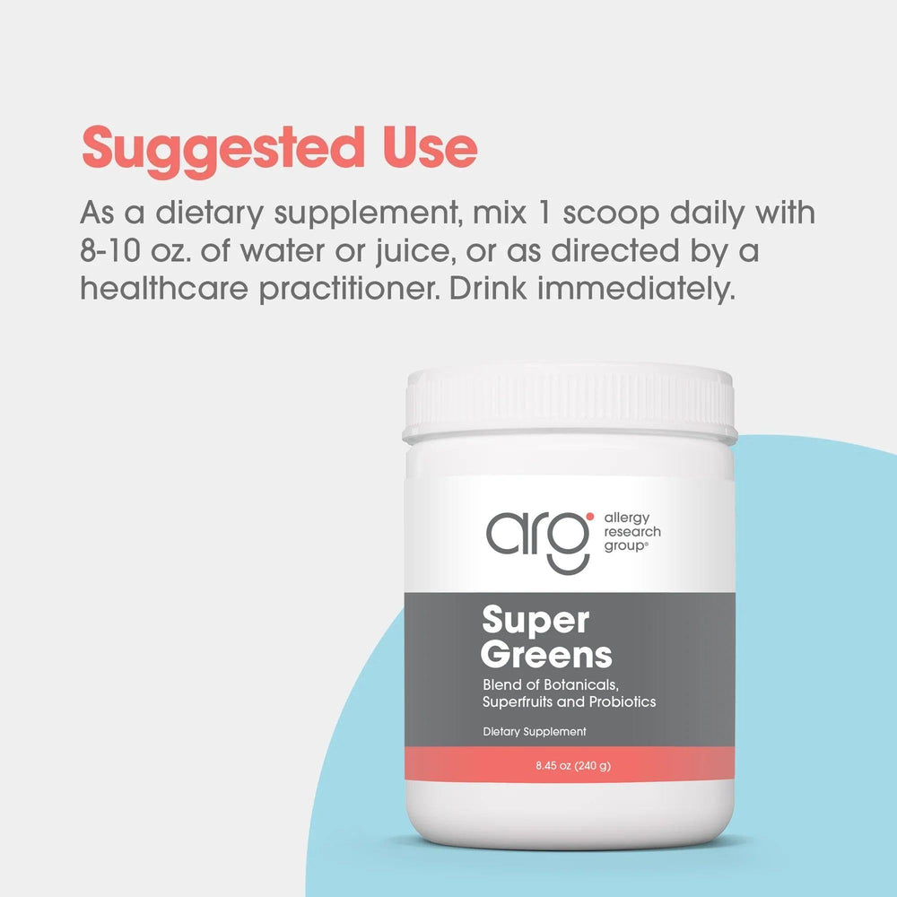 All Allergy Research Group Super Greens spoon-dispense for easy portions.