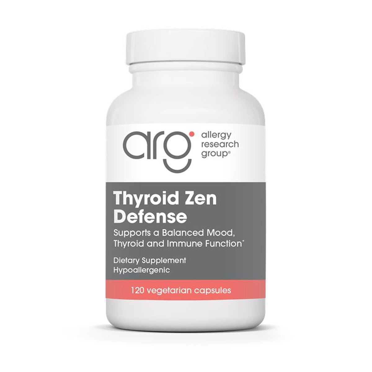 Allergy Research Group Thyroid Zen Defense bottle label highlighting thyroid support