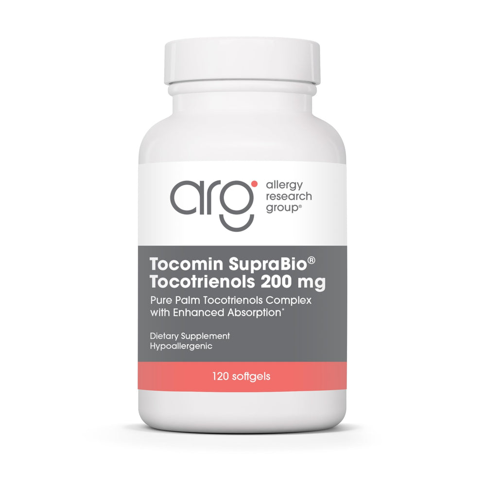 Allergy Research Group Tocomin SupraBio bottle highlighting enhanced absorption.