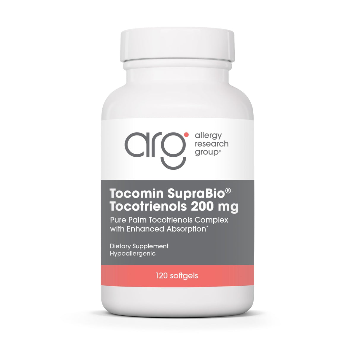 Allergy Research Group Tocomin SupraBio bottle highlighting enhanced absorption.