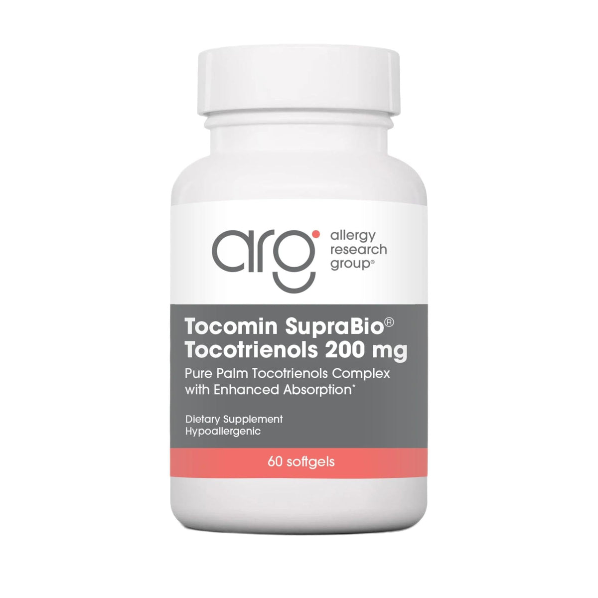 Allergy Research Group Tocomin SupraBio softgel bottle ready for daily use.