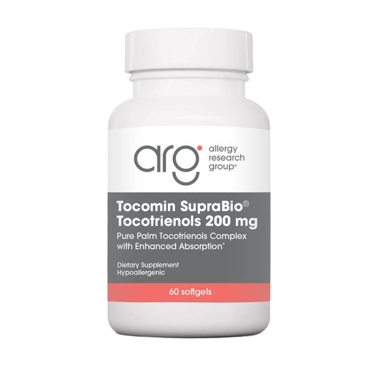 Allergy Research Group Tocomin SupraBio softgel bottle ready for daily use.