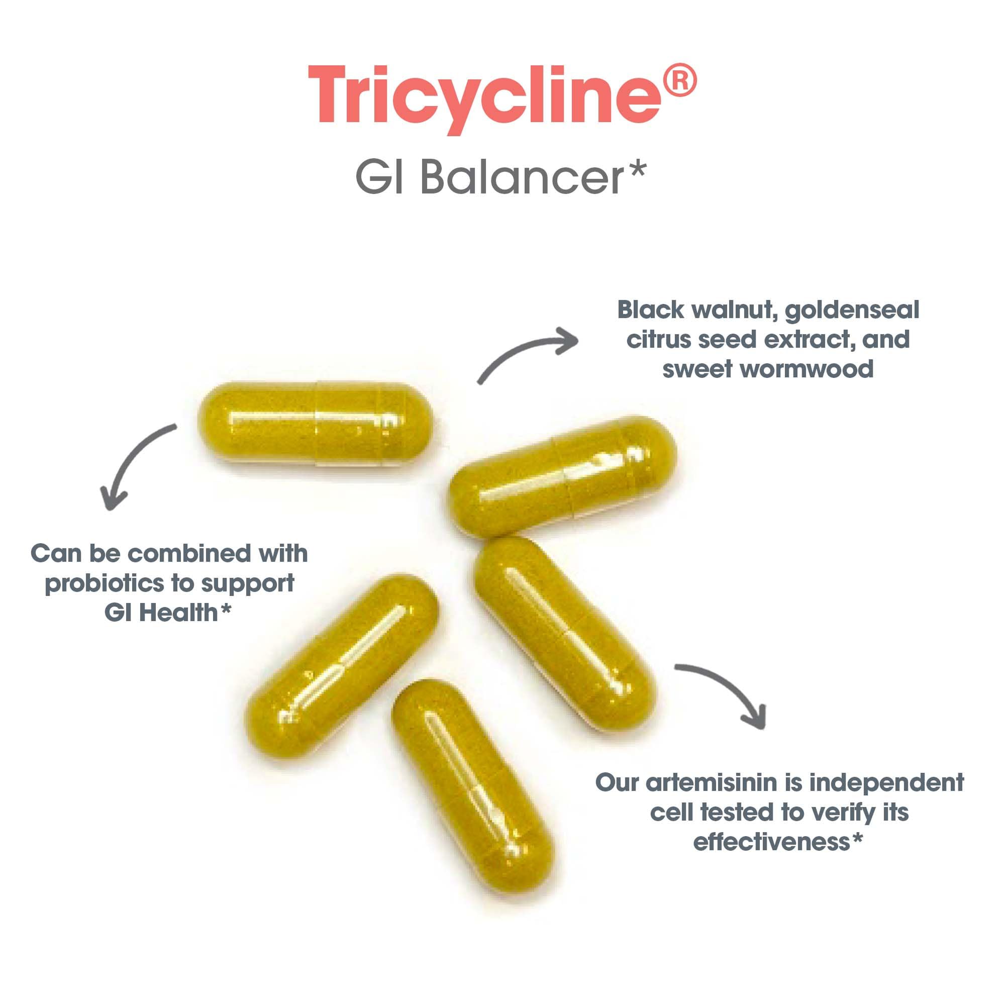 Allergy Research Group Tricycline label highlighting hypoallergenic, doctor-developed formula.