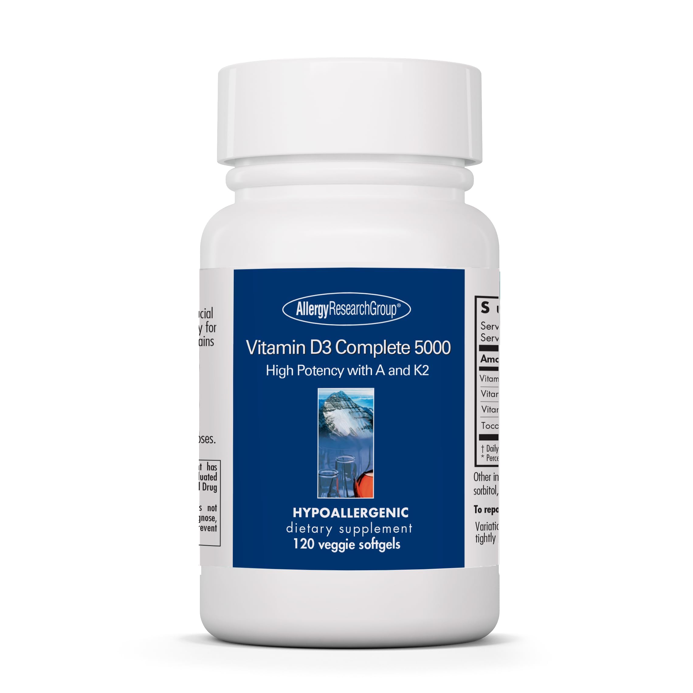 Allergy Research Group Vitamin D3 Complete 5000 bottle label promoting immune balance