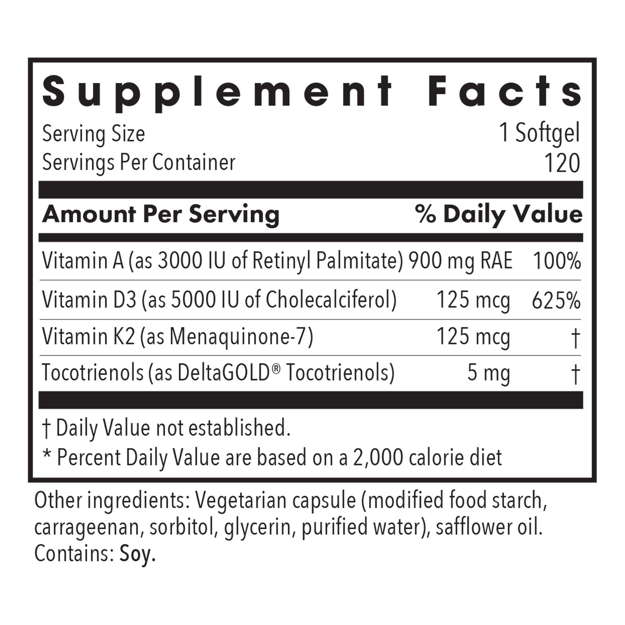 Allergy Research Group Vitamin D3 Complete 5000 capsules close-up, 125 mcg per serving
