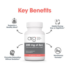 Zen label detail emphasizes 60 vegetarian capsules and strict quality controls.