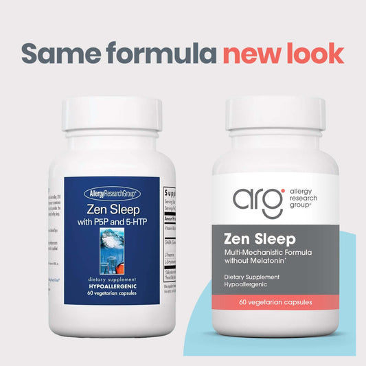 Zen Sleep bottle side label highlighting vegetarian hypoallergenic formula for nightly use