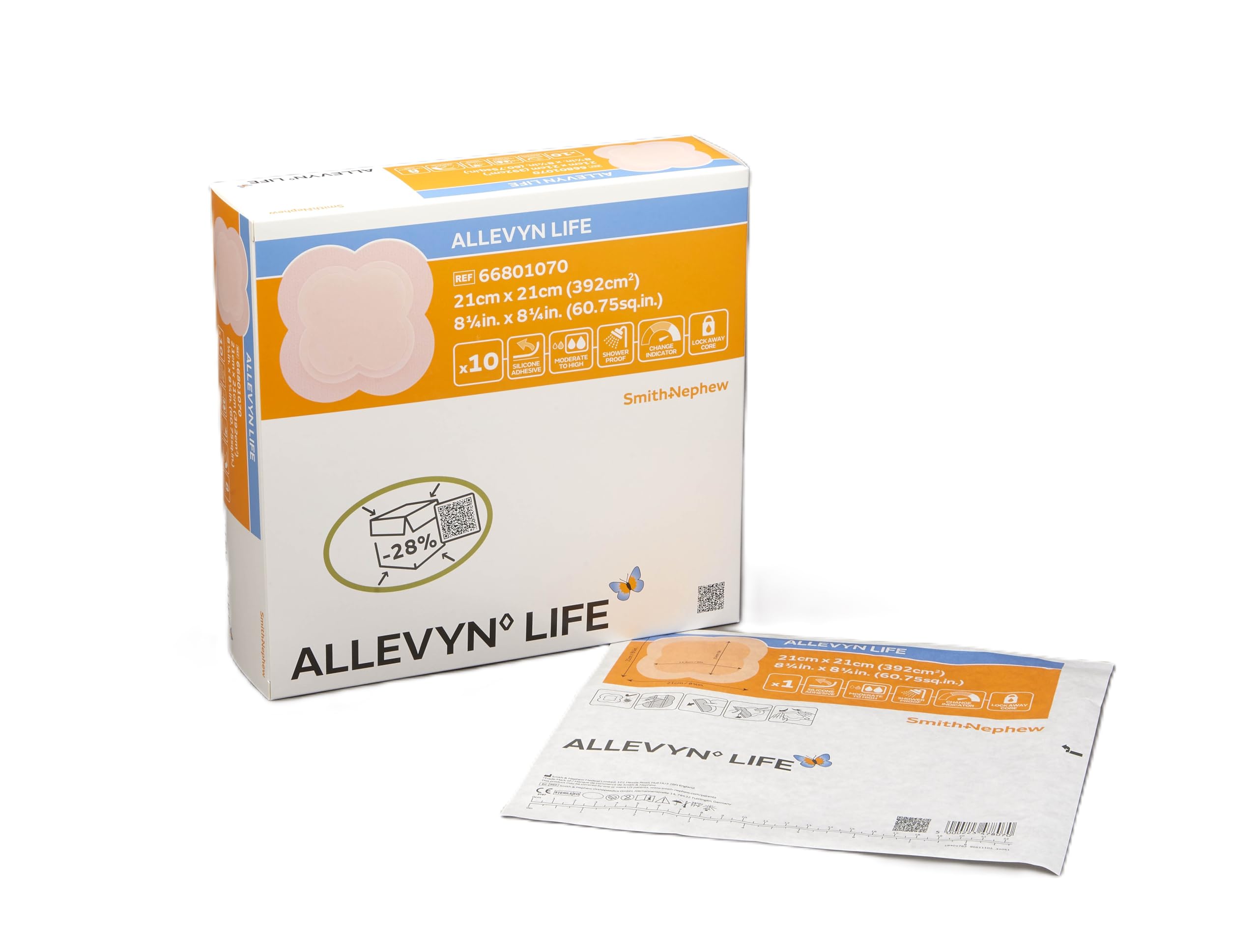 Allevyn Life foam dressing with adhesive border demonstrates secure wear, including during showers.
