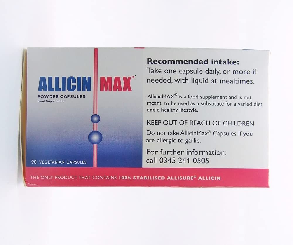 ALLICINMAX Allicin Max label detail highlights stabilised allicin formulation for consistency.