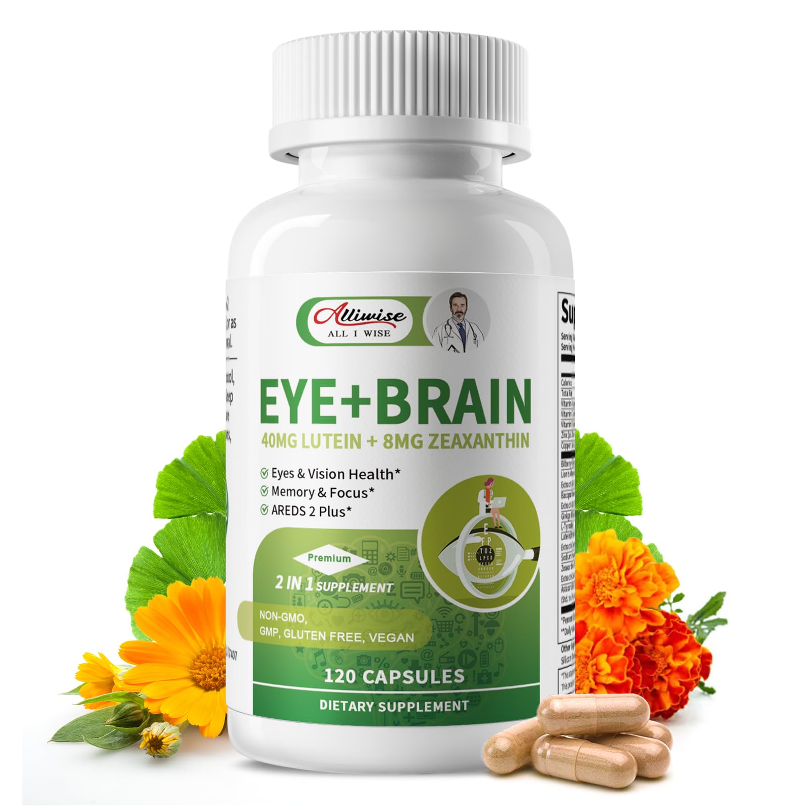 Alliwise Lutein Eye Vitamins bottle with capsules for daily eye health support.