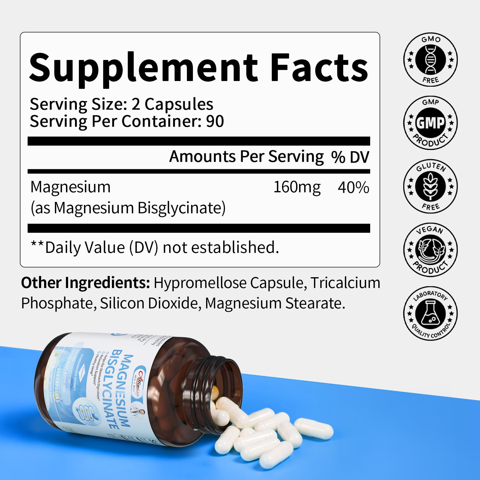 Alliwise Magnesium Glycinate capsules with glass of water, easy swallow.