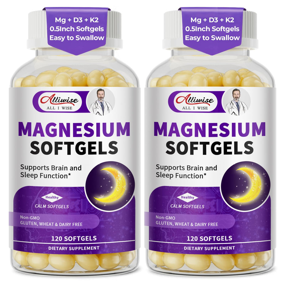 Alliwise magnesium glycinate softgels 2-pack bottle for daily replenishment.