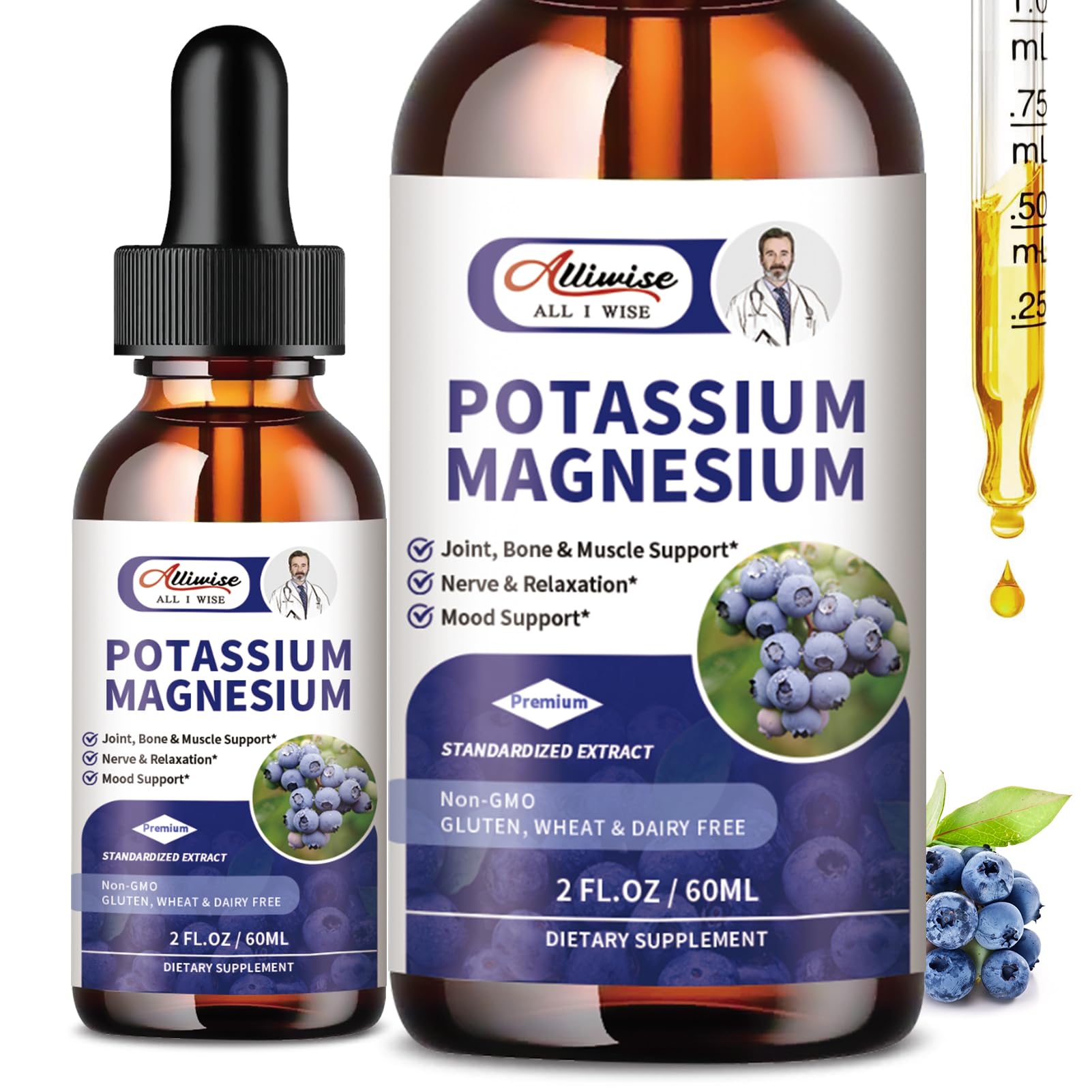 Alliwise potassium magnesium drops bottle illustrating easy daily use for relaxation