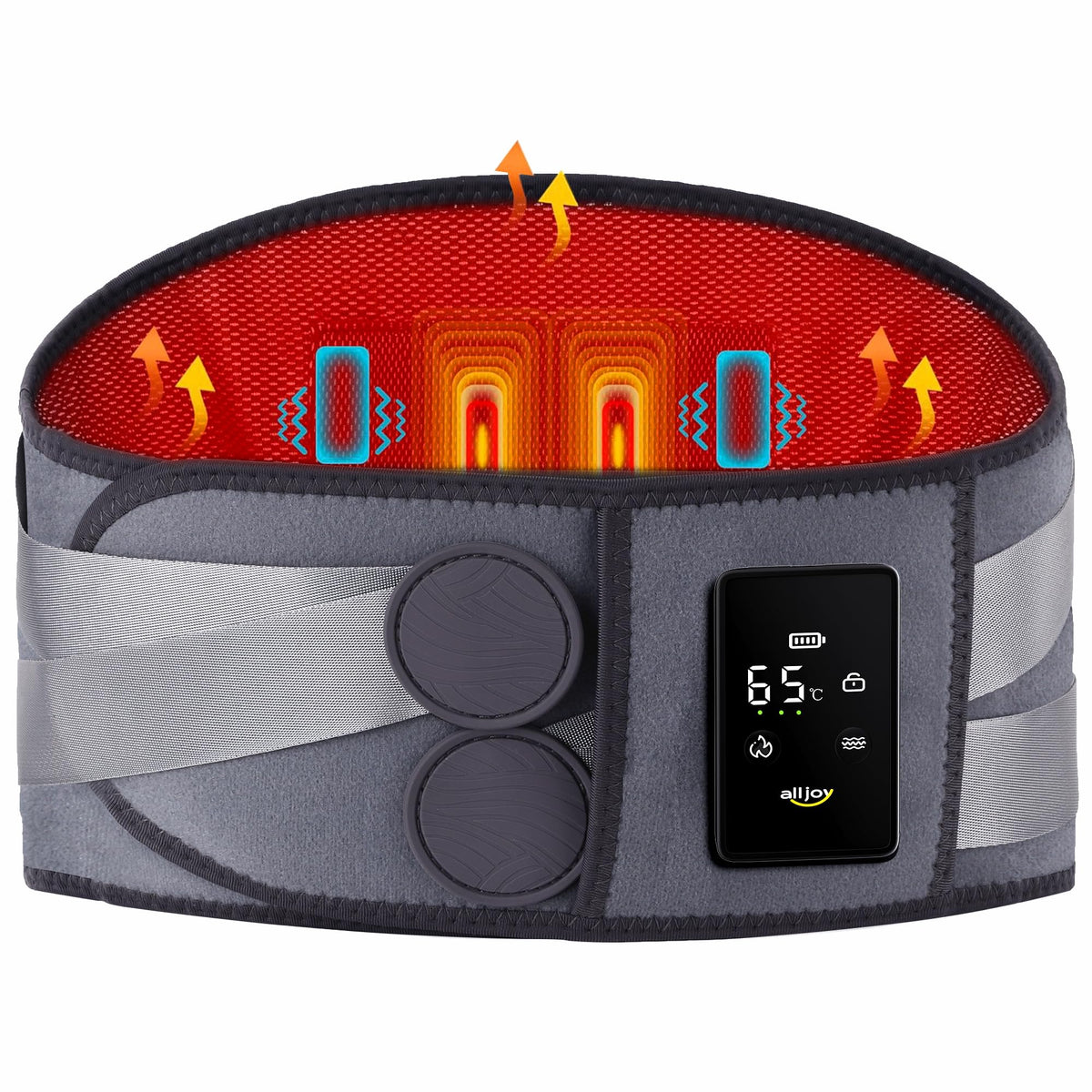 AllJOY 67-inch cordless heating pad on back for on-the-go comfort