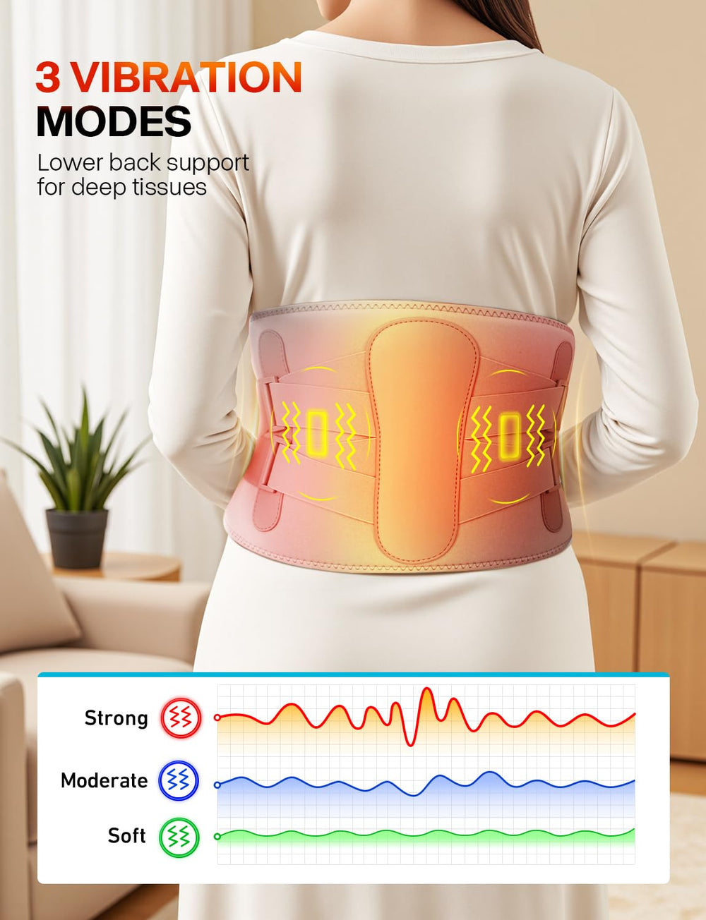 AllJOY back massager with heat and vibration modes targets tense muscles effectively