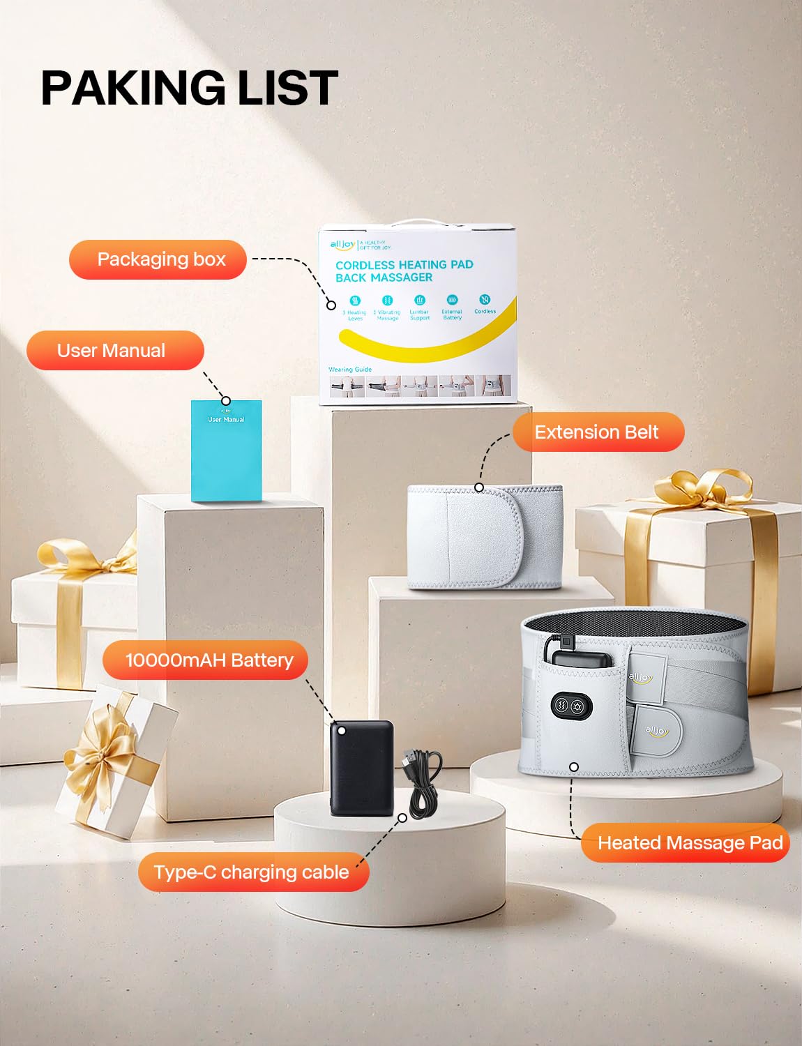 AllJOY heating belt runs hours on low heat and gentle vibration