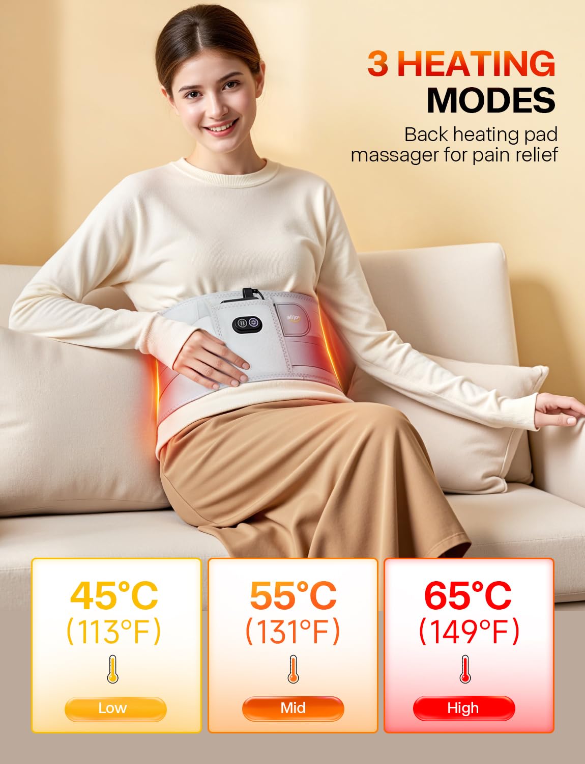 AllJOY cordless heating pad in use during work for hands-free comfort
