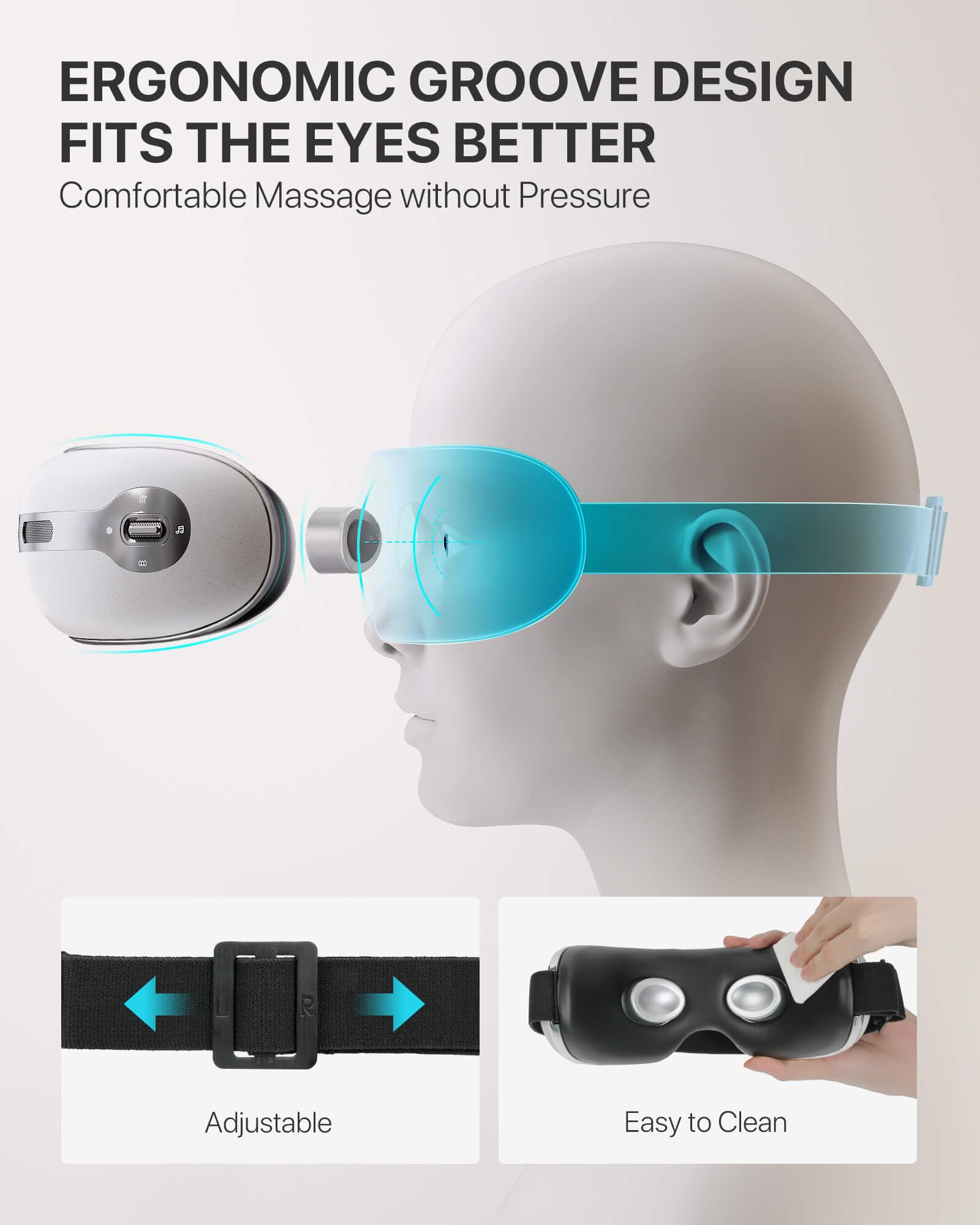 ALLJOY Eye Massager folds compactly for travel and on the go.