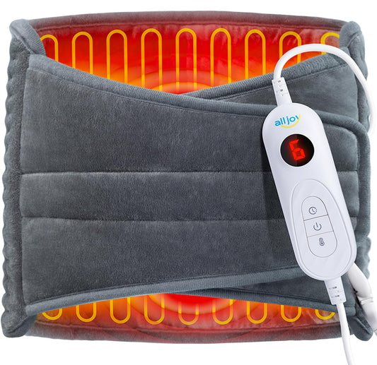 ALLJOY heating pad back wrap provides targeted warmth for shoulders.