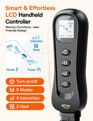 ALLJOY leg massager display emphasizes 5 modes and 4 intensities for customization.