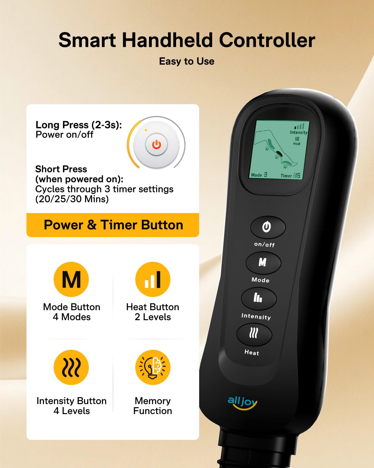 ALLJOY timer options offer 20, 25, or 30 minutes with a clear display.