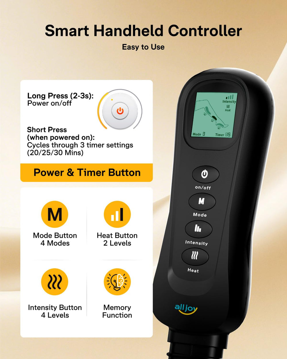 ALLJOY timer options offer 20, 25, or 30 minutes with a clear display.