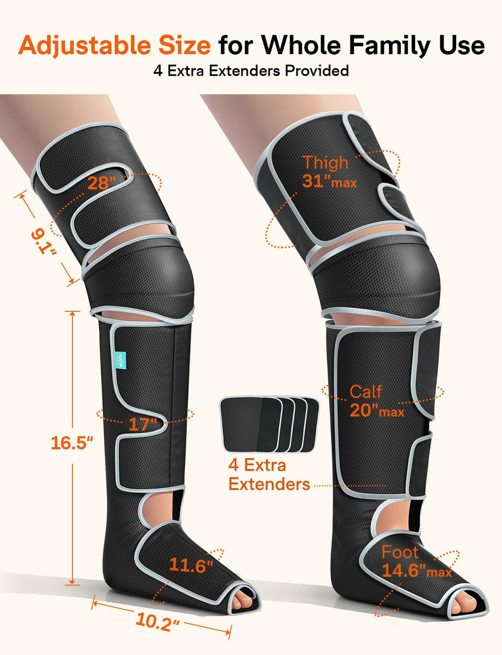 ALLJOY leg massager side view showing compact design and ergonomic form.