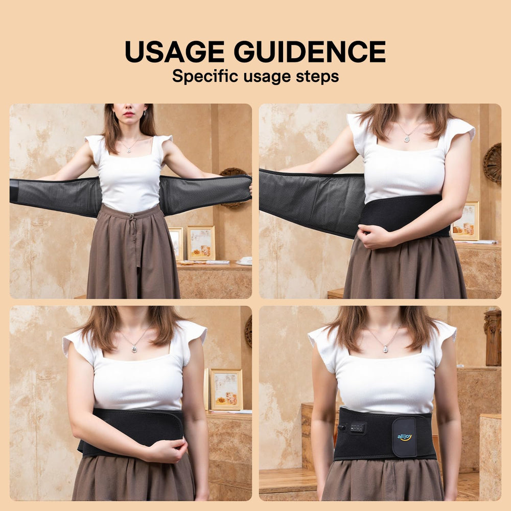 ALLJOY targeted heat and gentle vibration soothe discomfort in back, hips, and abdomen.