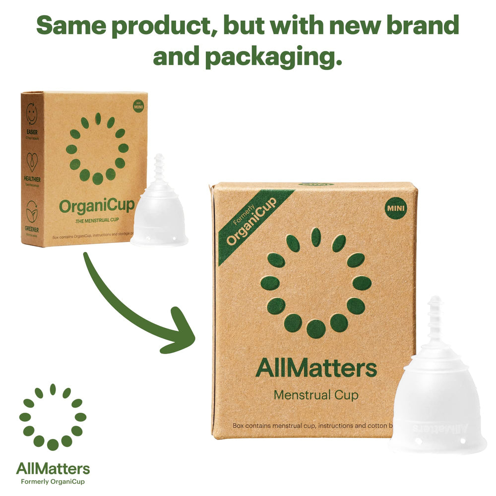 AllMatters OrganiCup Mini held in hand for easy on-the-go use