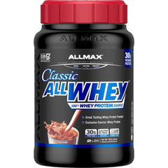 ALLMAX ALLWHEY Chocolate 2 lb front jar view for quick shakes