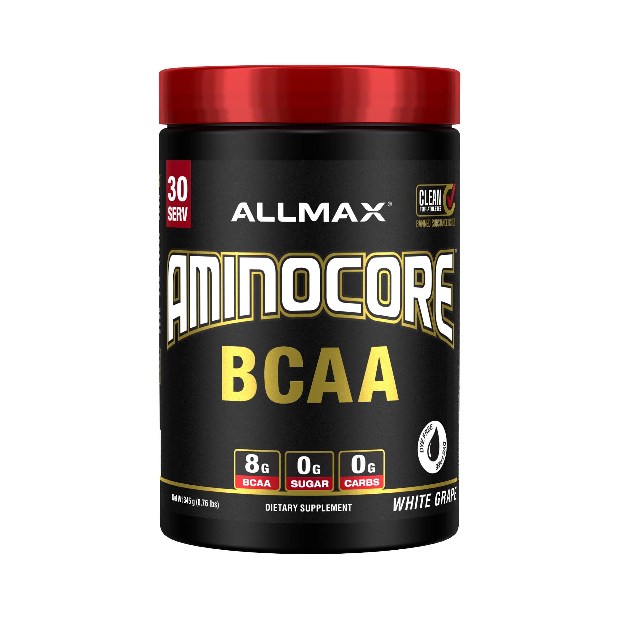 ALLMAX AminoCORE bottle-front showing sugar-free BCAA formula for workouts