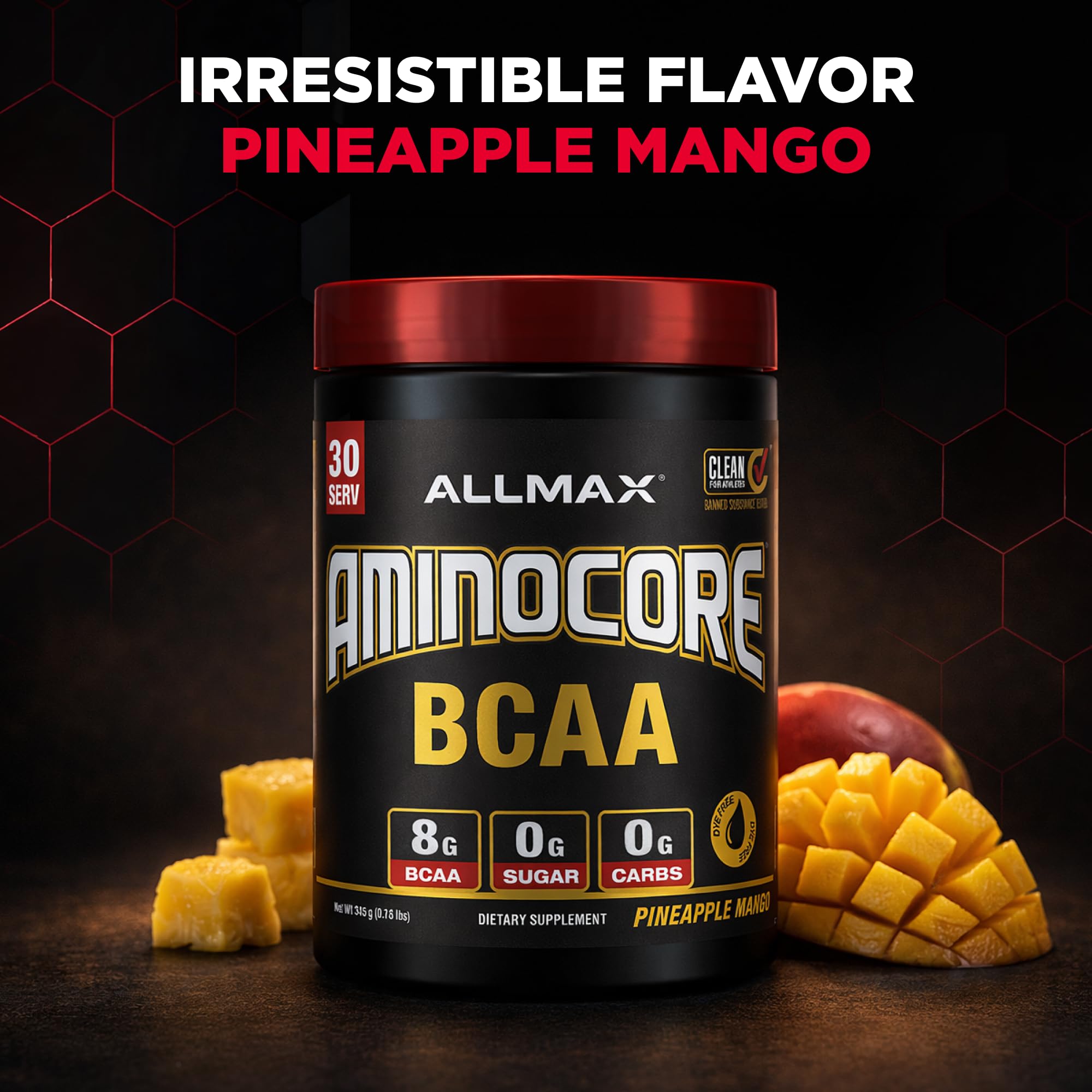 Allmax AminoCORE nutrition facts panel with transparent ingredient details