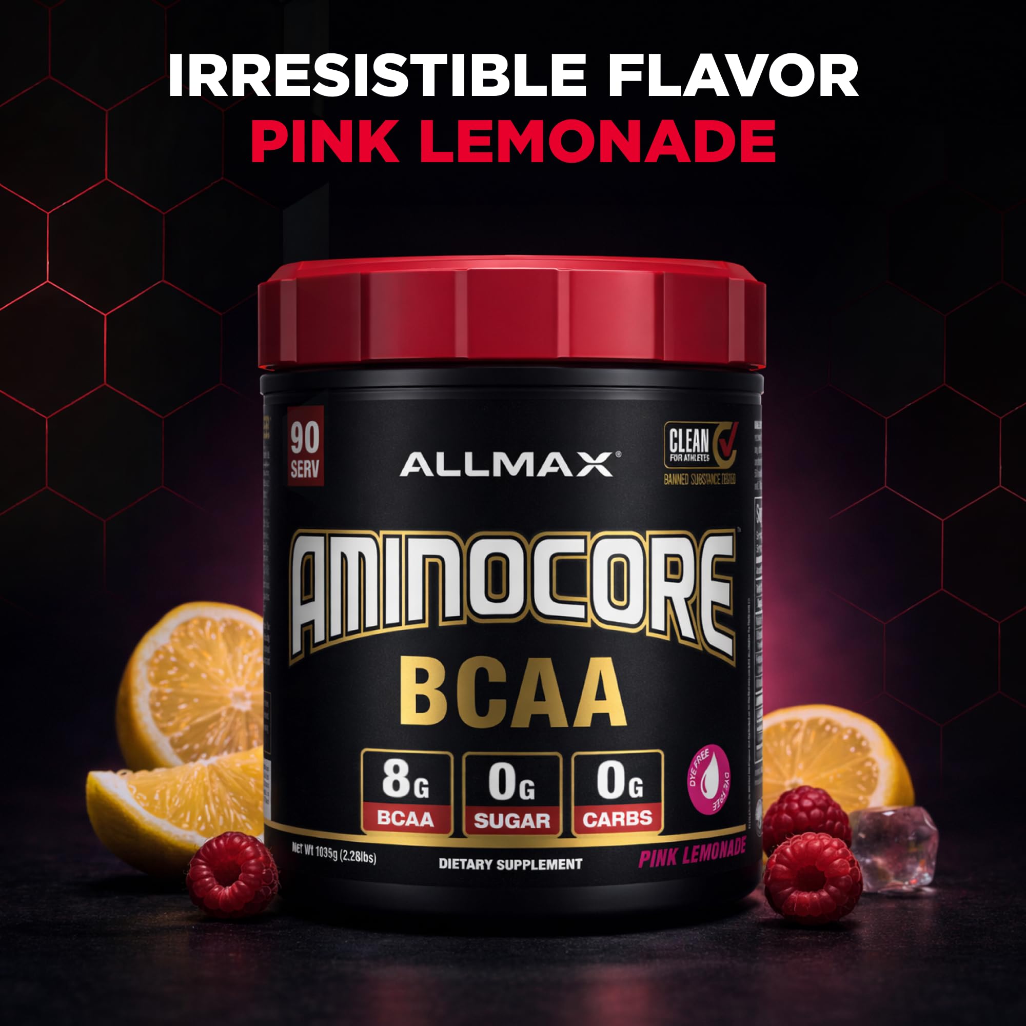 ALLMAX AMINOCORE taurine and L-carnitine ingredients featured.